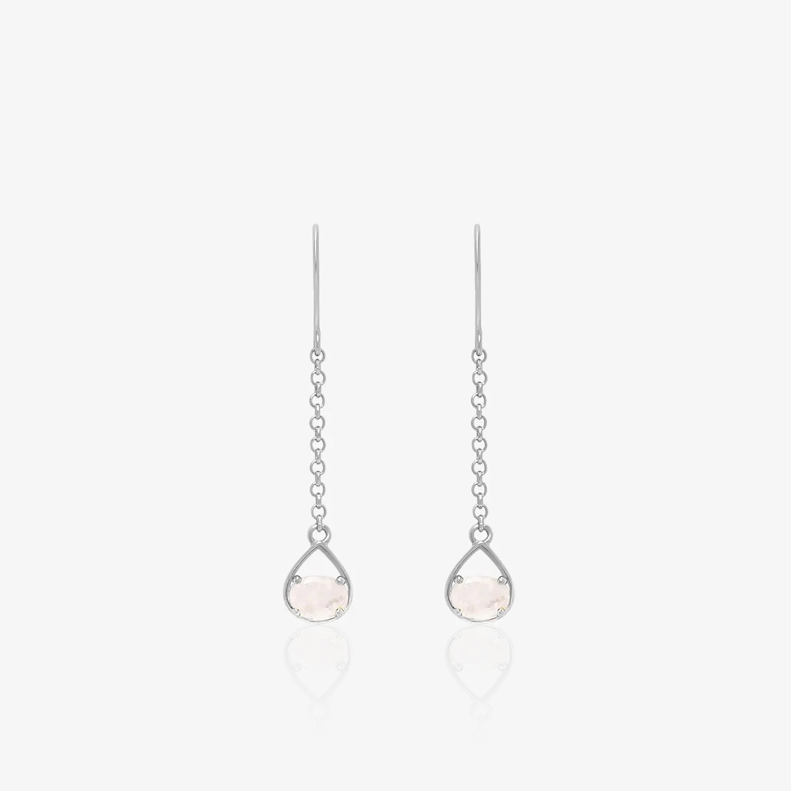 White Long Silver Drop Earrings