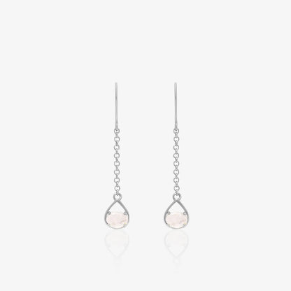 White Long Silver Drop Earrings