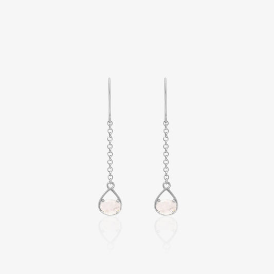 White Long Silver Drop Earrings
