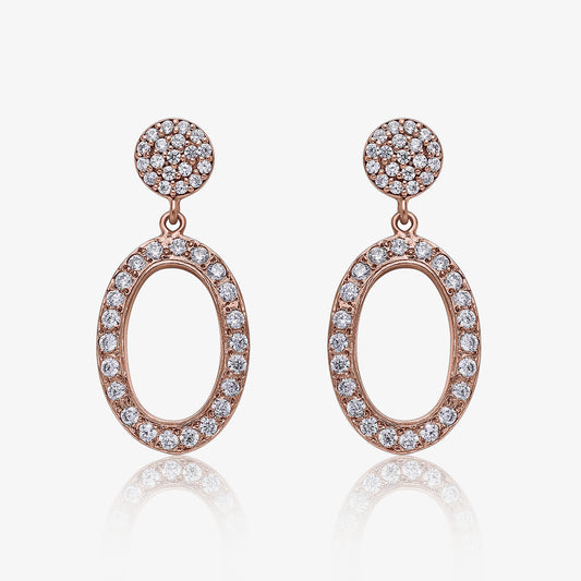Rose Gold Shiny Oval Silver Drop Earrings