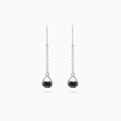 Pure Silver Earrings - Twinkling Chain Model With Onyx Stone - Tweov Jewels