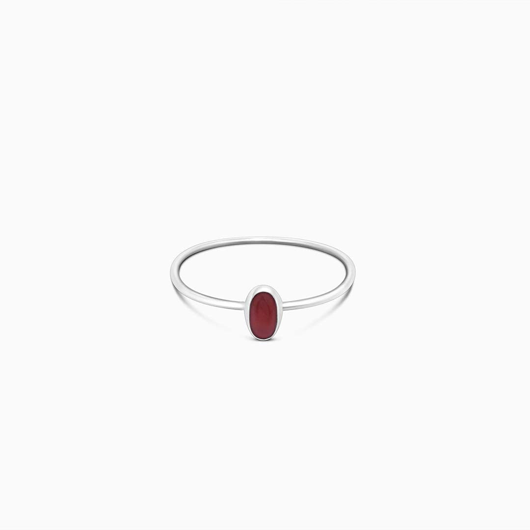 Pure Silver Ring - Garnet Stoned Plain Design - Tweov Jewels