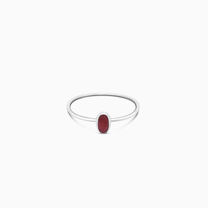 Pure Silver Ring - Garnet Stoned Plain Design - Tweov Jewels