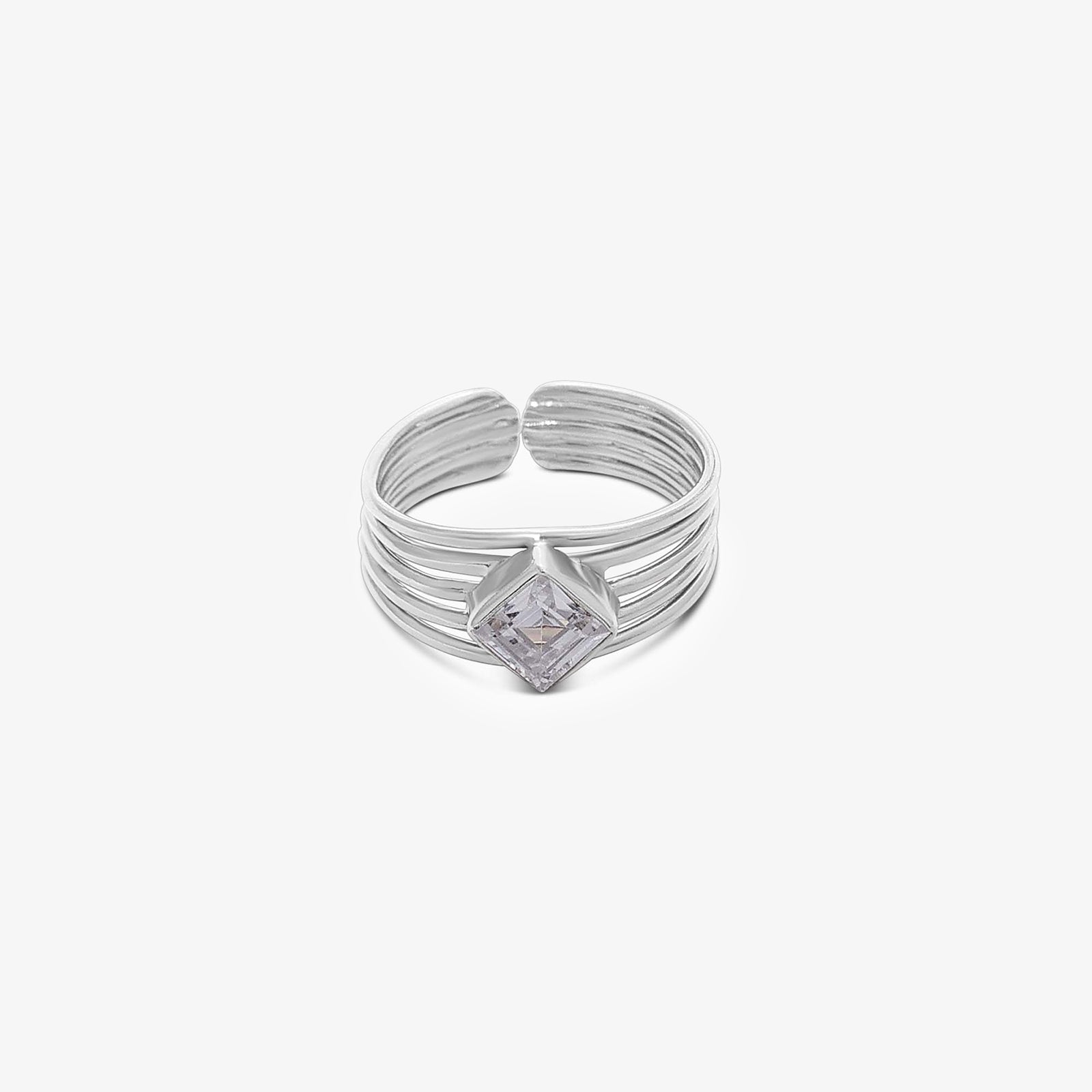 Simple Silver CZ Studded Finger Ring
