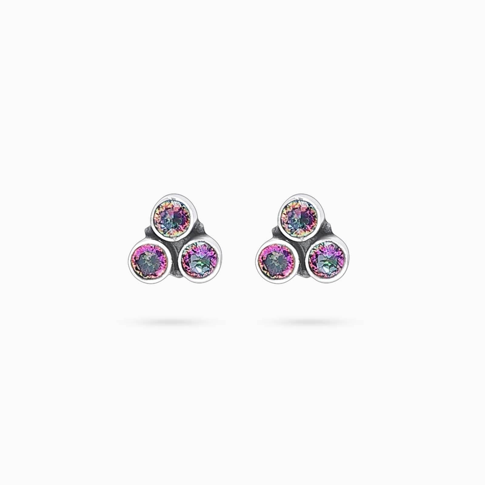 Pure Silver Earrings - Mini Blurple CZ Stone Stud - Tweov Jewels