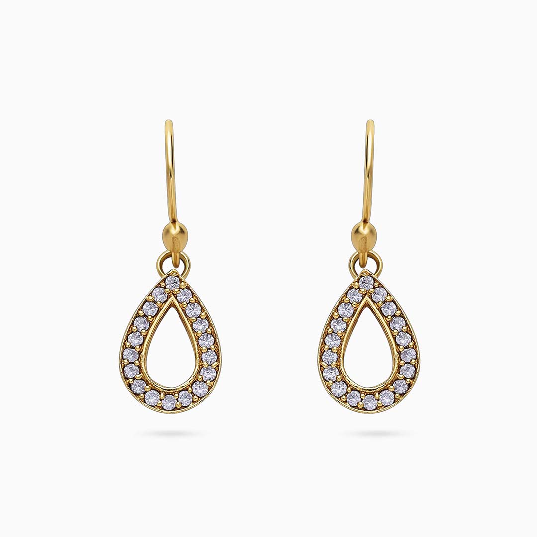Pure Silver Earrings - Gold Plated CZ Dew Drop - Tweov Jewels
