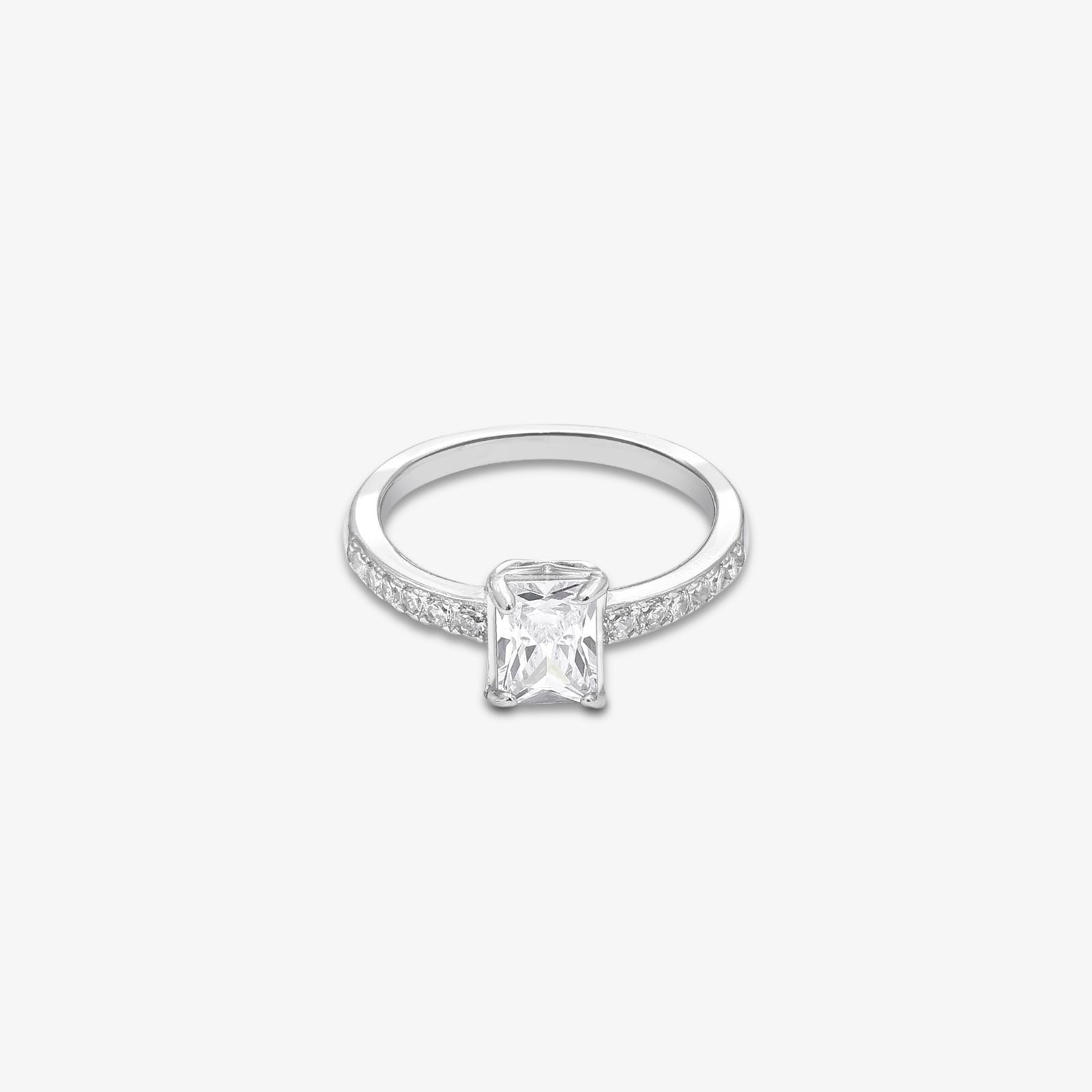 AD Emerald Cut Solitaire Silver Ring - Tweov Jewels