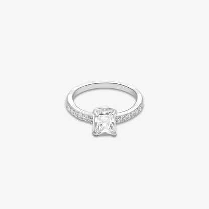 AD Emerald Cut Solitaire Silver Ring - Tweov Jewels