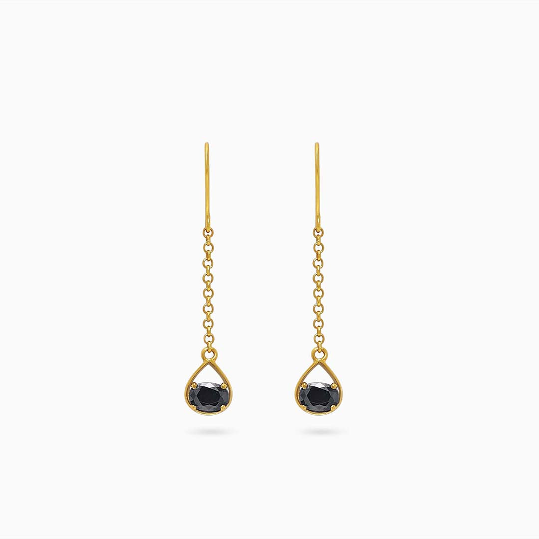 Pure Silver Earrings - Gold Plated Onyx Drop Danglers - Tweov Jewels