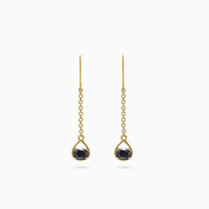 Pure Silver Earrings - Gold Plated Onyx Drop Danglers - Tweov Jewels