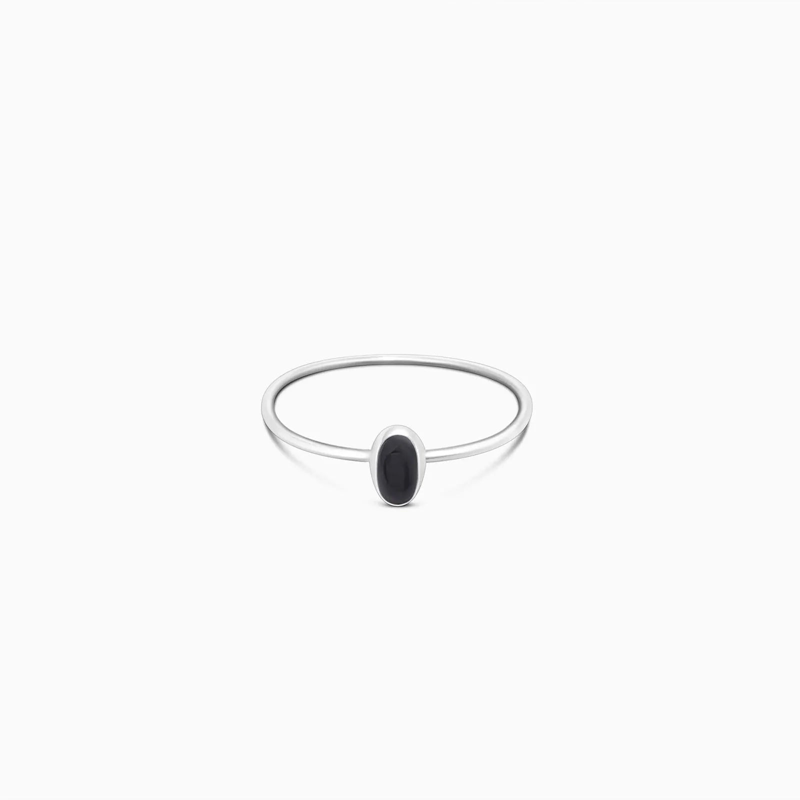 Silver Simple Oval Black Stone Ring