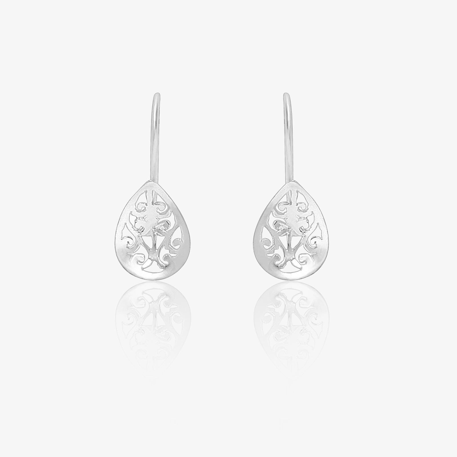 Silver Carved Floral Drop Earrings