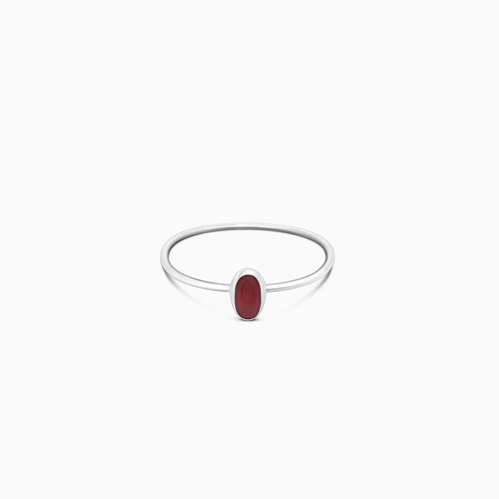 Silver Simple Oval Red Stone Ring