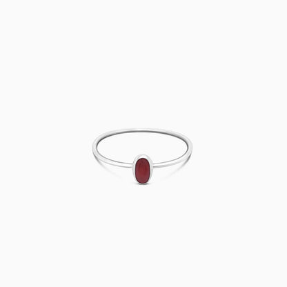 Silver Simple Oval Red Stone Ring