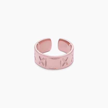 Rose Gold-Plated X Engraved Silver Band Ring