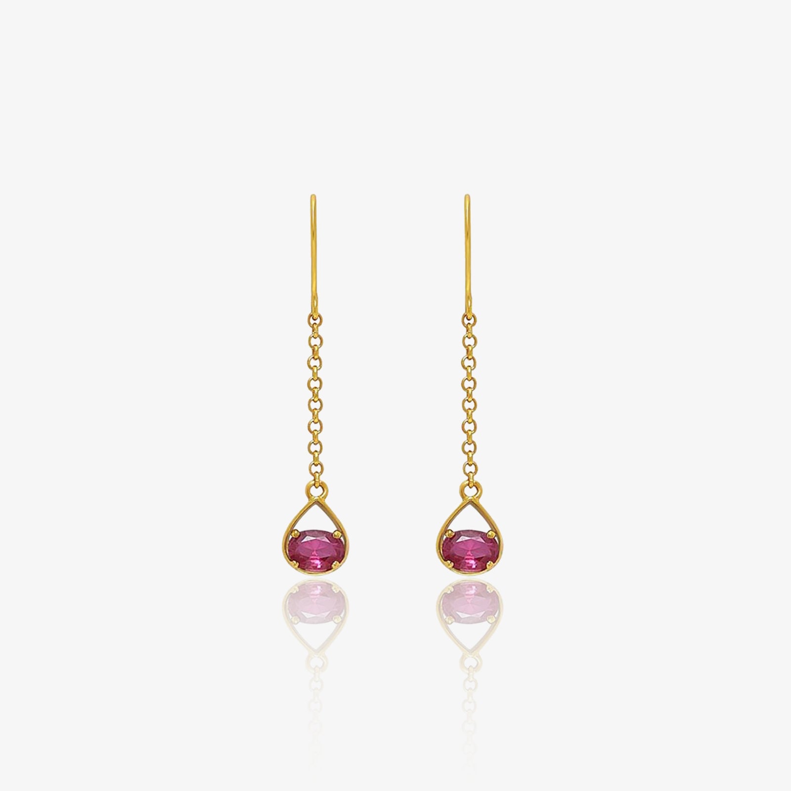 Pure Silver Earrings - Ruby Long Drop With Gold Finish - Tweov Jewels