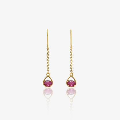 Pure Silver Earrings - Ruby Long Drop With Gold Finish - Tweov Jewels