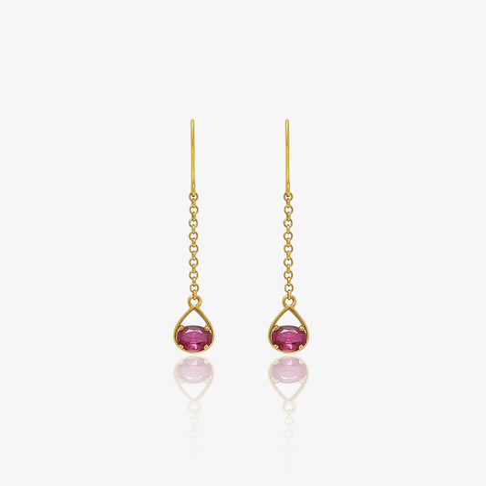 Pure Silver Earrings - Ruby Long Drop With Gold Finish - Tweov Jewels