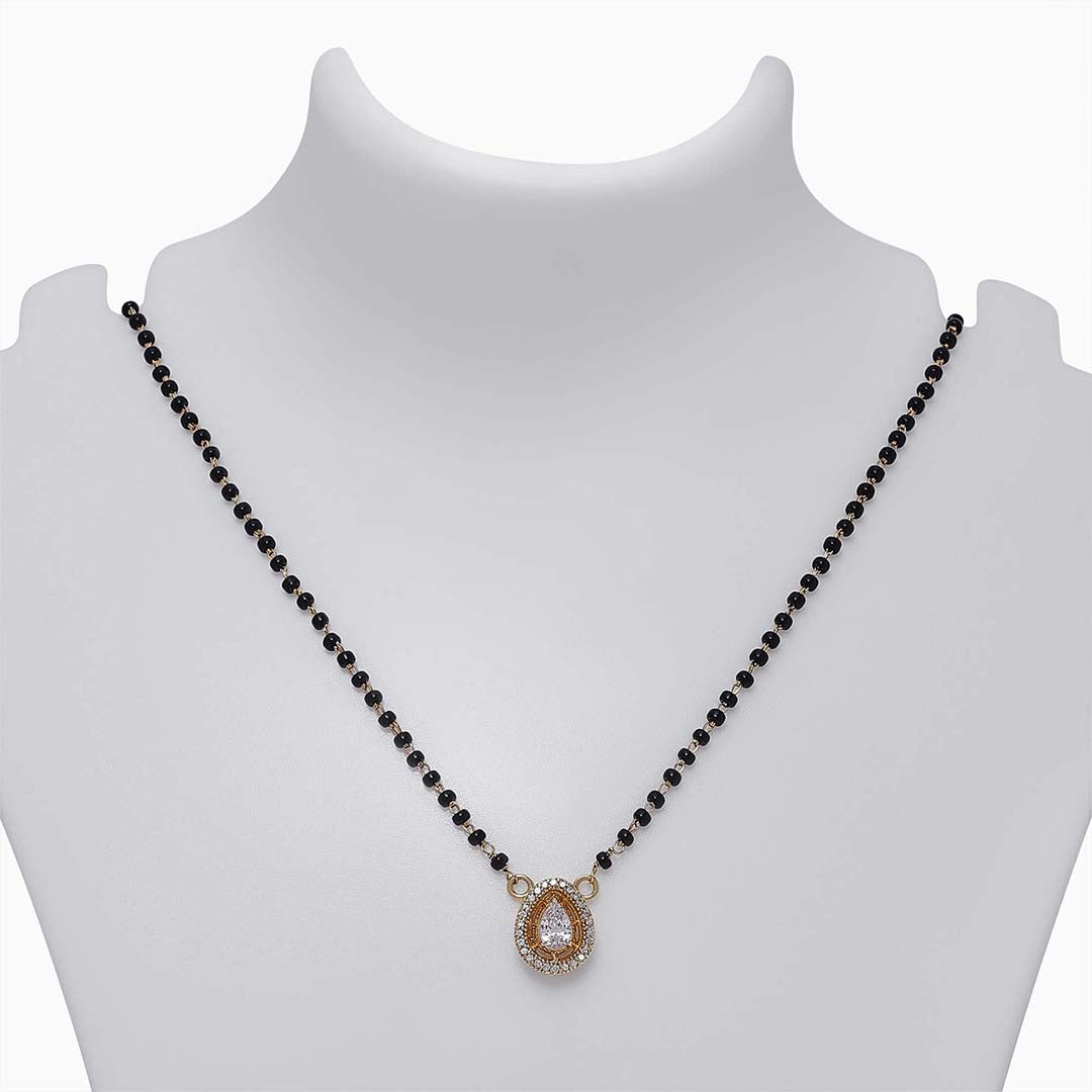 Gold Plated Pure Silver Mangalsutra with Black Beads and Drop Cz - Tweov Jewels