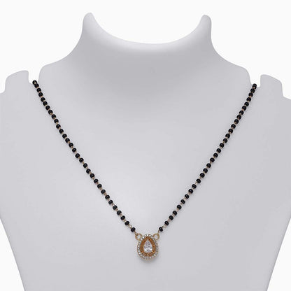 Gold Plated Pure Silver Mangalsutra with Black Beads and Drop Cz - Tweov Jewels