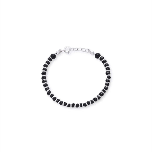 925 Sterling Silver Shiny Silver & Black Beads Bracelet for Women - Tweov Jewels
