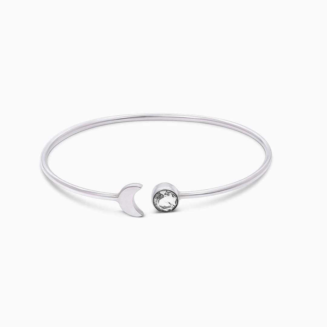 Pure Sterling Silver Lunar Crescent Moon and Sun with Round Zircon Bracelet - Tweov Jewels