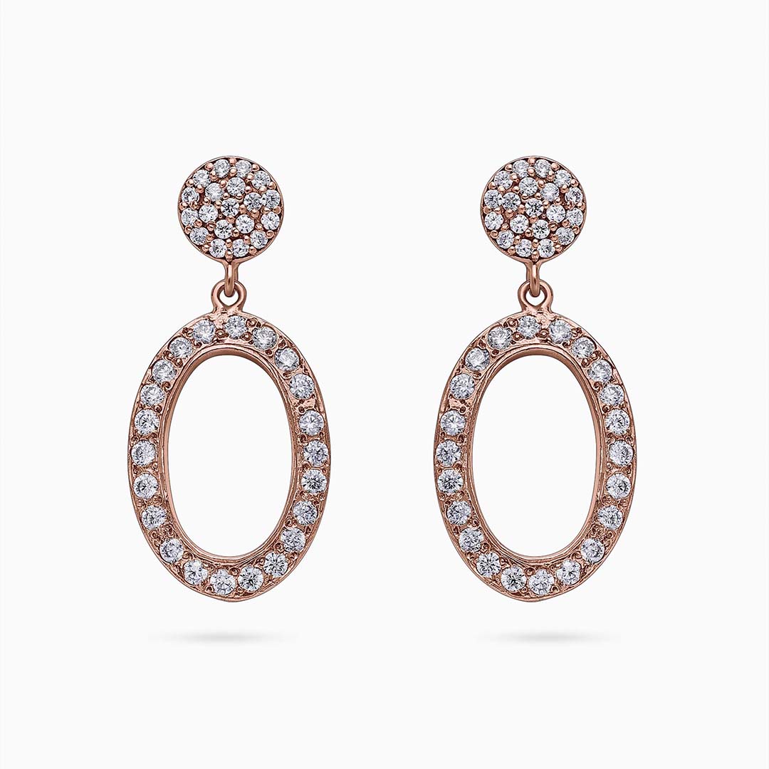 Pure Silver Earrings - Rose Gold Finish CZ Danglers - Tweov Jewels