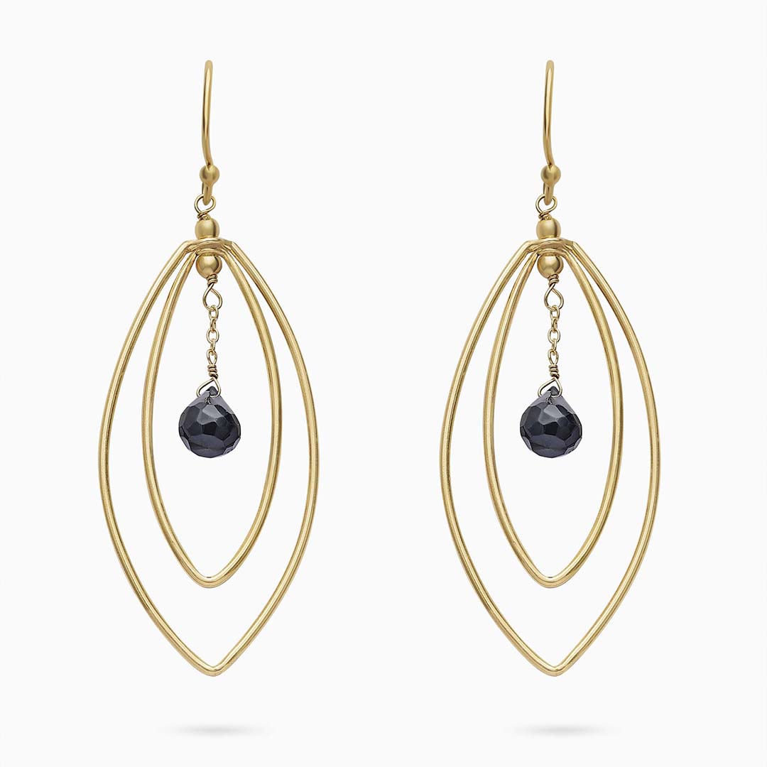 Pure Silver Earrings - Long Black Onyx Danglers With Gold Finish - Tweov Jewels