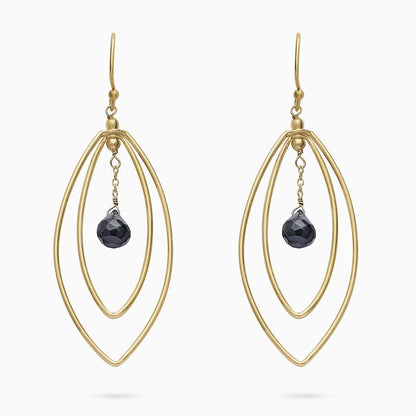 Pure Silver Earrings - Long Black Onyx Danglers With Gold Finish - Tweov Jewels
