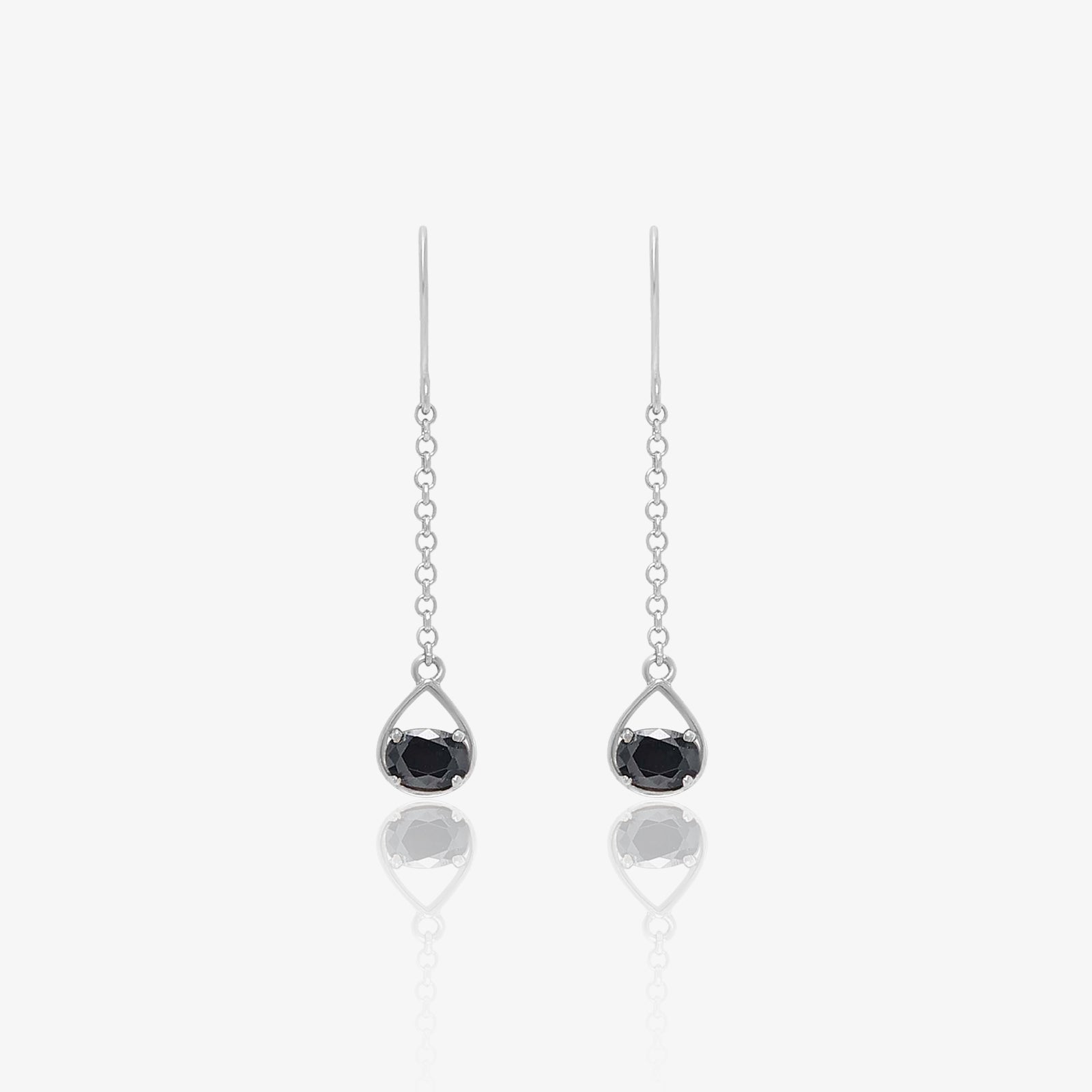 Pure Silver Earrings - Twinkling Chain Model With Onyx Stone