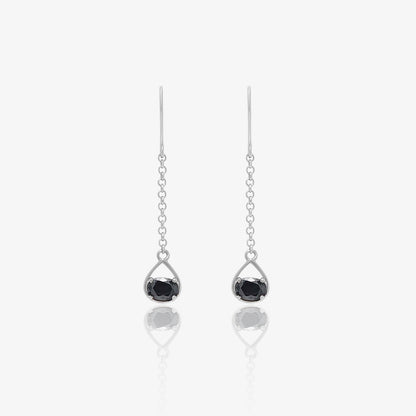 Pure Silver Earrings - Twinkling Chain Model With Onyx Stone