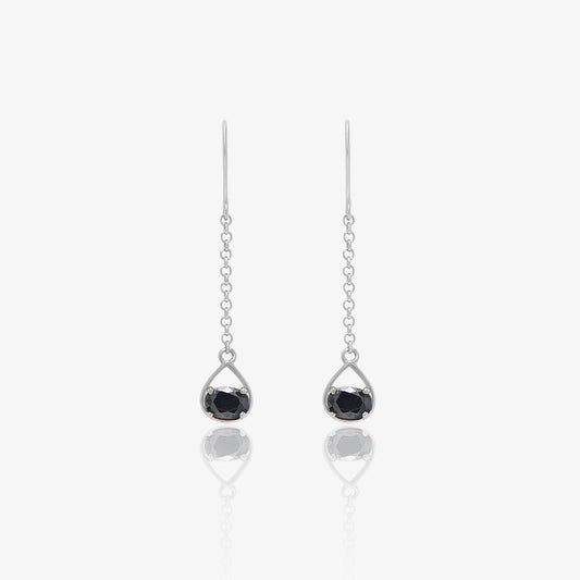 Pure Silver Earrings - Twinkling Chain Model With Onyx Stone