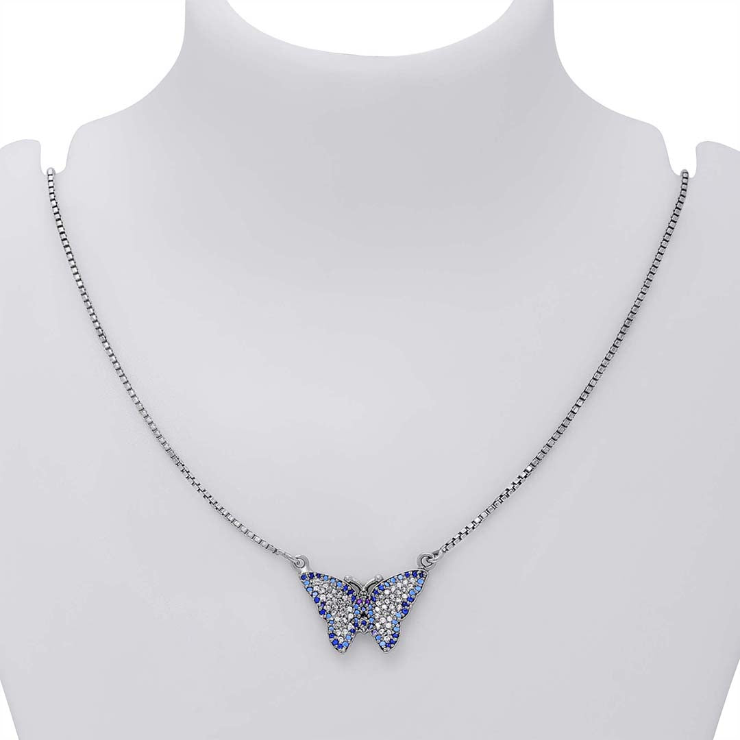 Pure 925 Silver Necklace - Attractive Butterfly With Multicolor CZ - Tweov Jewels