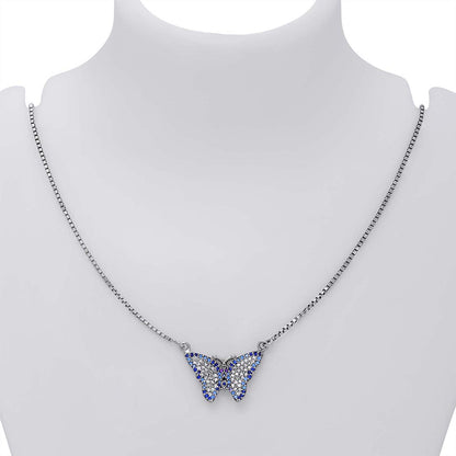 Pure 925 Silver Necklace - Attractive Butterfly With Multicolor CZ - Tweov Jewels