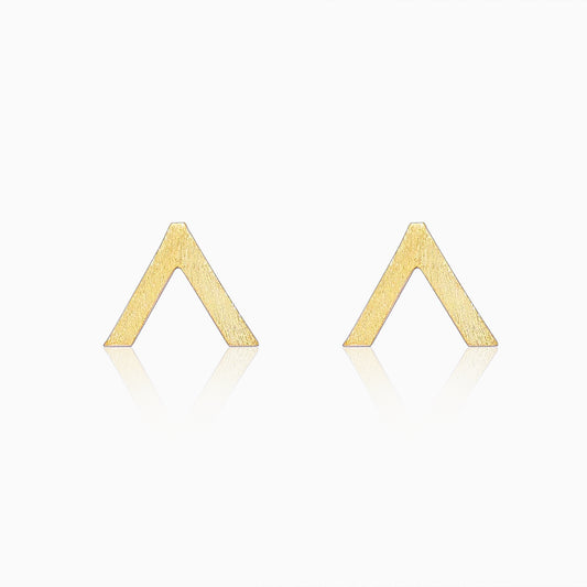 Pure Silver Earrings - V-Shaped Gold Finish Stud