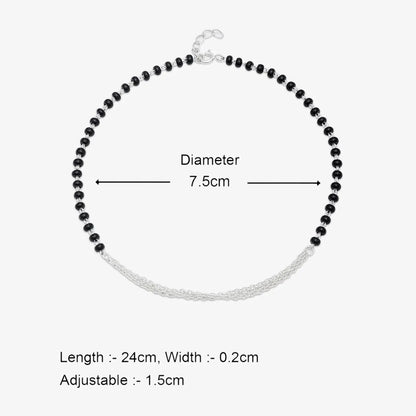 Black Beads Layered Chain Silver Anklet - Tweov Jewels