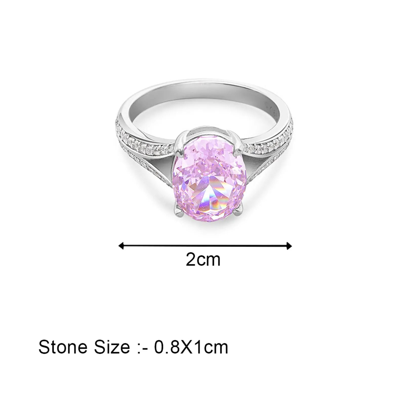 Pink Solitaire Split-Shank Ring For Women – 925 Sterling Silver Rhodium Plated