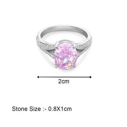 Pink Solitaire Split-Shank Ring For Women – 925 Sterling Silver Rhodium Plated