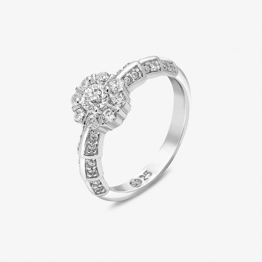 Floral CZ Ring for Women – 925 Sterling Silver Rhodium-Plated - Tweov Jewels