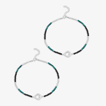 Black-Green Crystal Beaded Silver Heart Anklet - Tweov Jewels