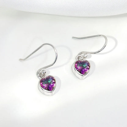Heart Shape Mystic Topaz Studded Silver Earrings
