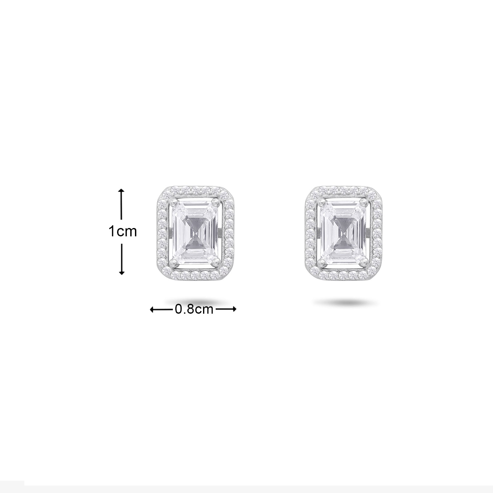 CZ Rectangle Shape Silver Stud Earrings - Tweov Jewels