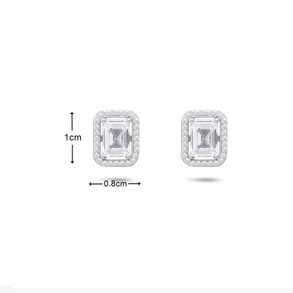 CZ Rectangle Shape Silver Stud Earrings - Tweov Jewels
