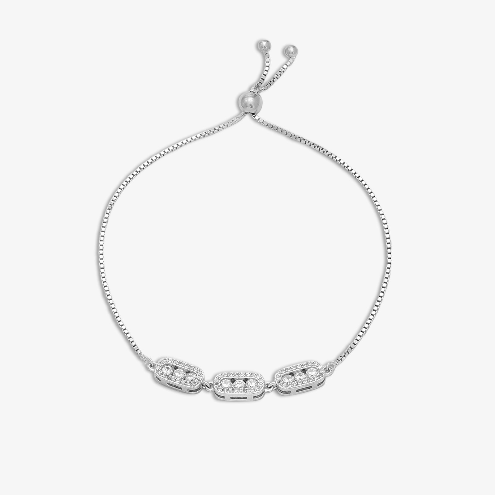Tweov 925 Sterling Silver White Triple Zircon Chain Bracelet - Tweov Jewels