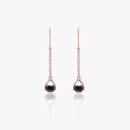 Rose Gold Plated Silver Black Stone Studded Long Drop Earrings