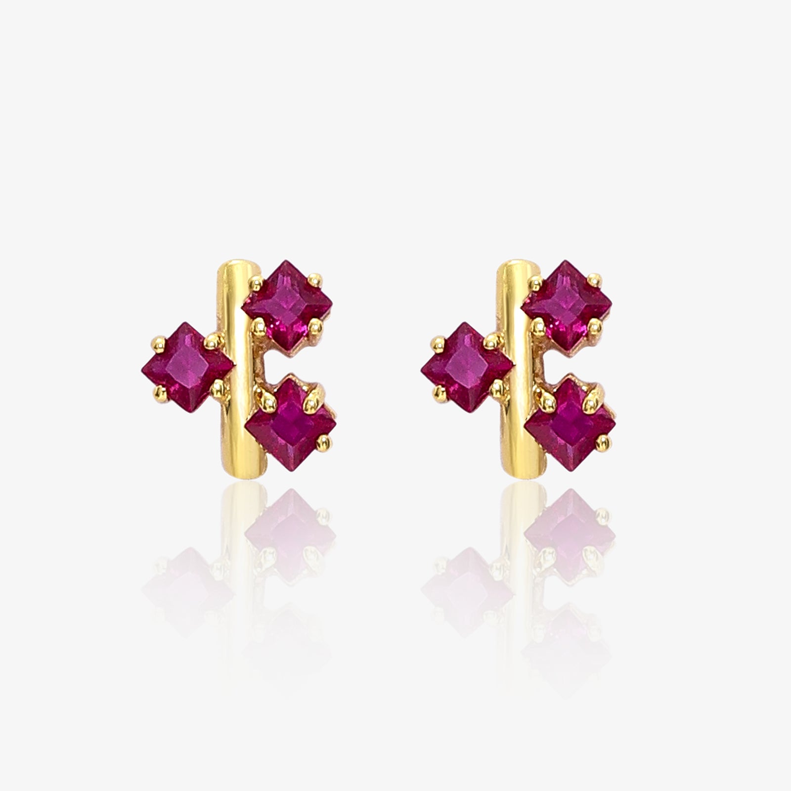 Gold Plated Three Pink Floral Silver Stud