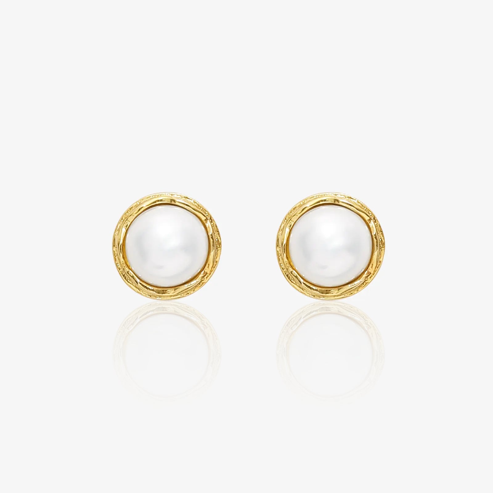 Gold Plated Silver Round White Pearl Stud Earrings - Tweov Jewels