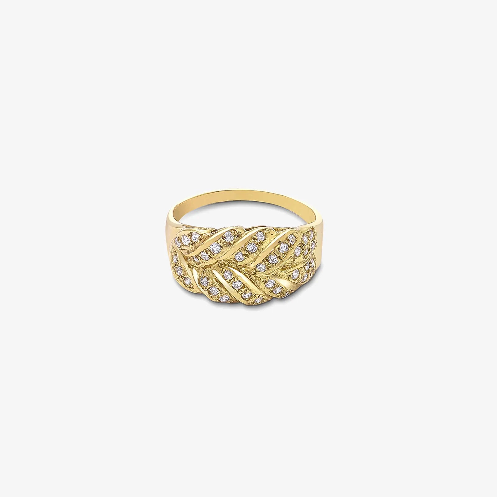 Gold Plated AD Wide Silver Leaf Ring - Tweov Jewels