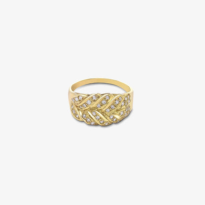 Gold Plated AD Wide Silver Leaf Ring - Tweov Jewels
