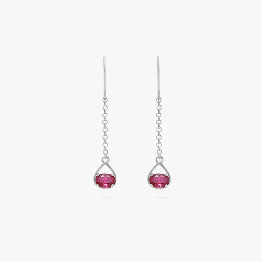 Pure Silver Earrings - Dazzling Ruby Silver Drop Model - Tweov Jewels